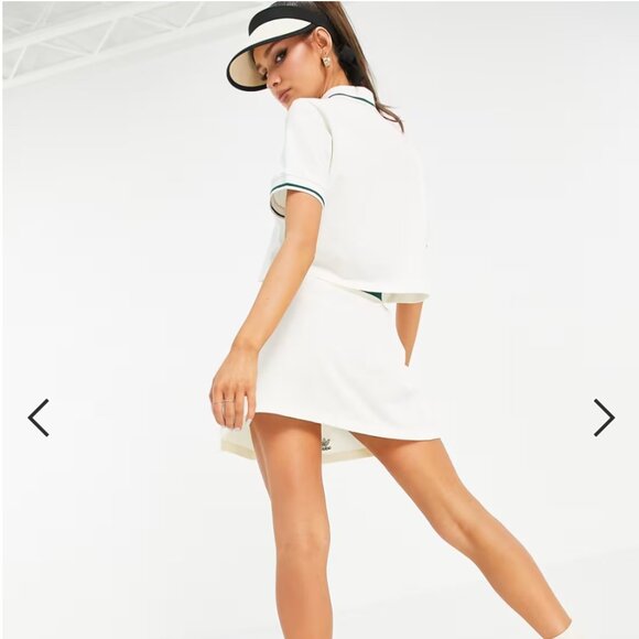 Adidas | Cream tennis skirt with green elastic trim and pleated detail | Size M - Picture 2 of 9